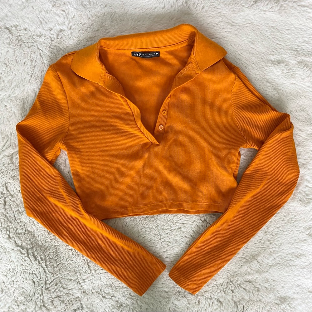 Zara Cropped Long Sleeve Collared Shirt